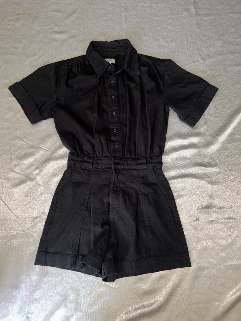 Black Short-Sleeve Utility Romper - Women